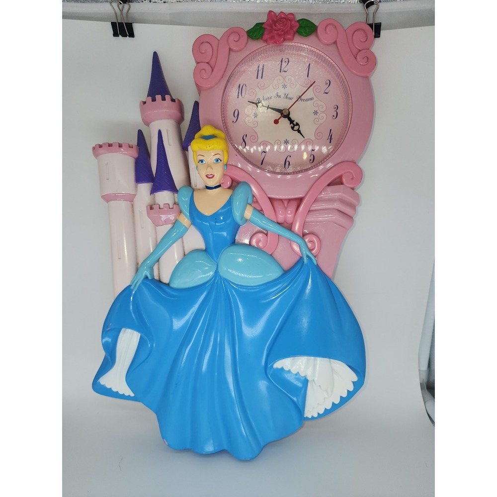 Disney Cinderella Castle Wall Clock Believe In Your Dreams Pink Blue Vintage